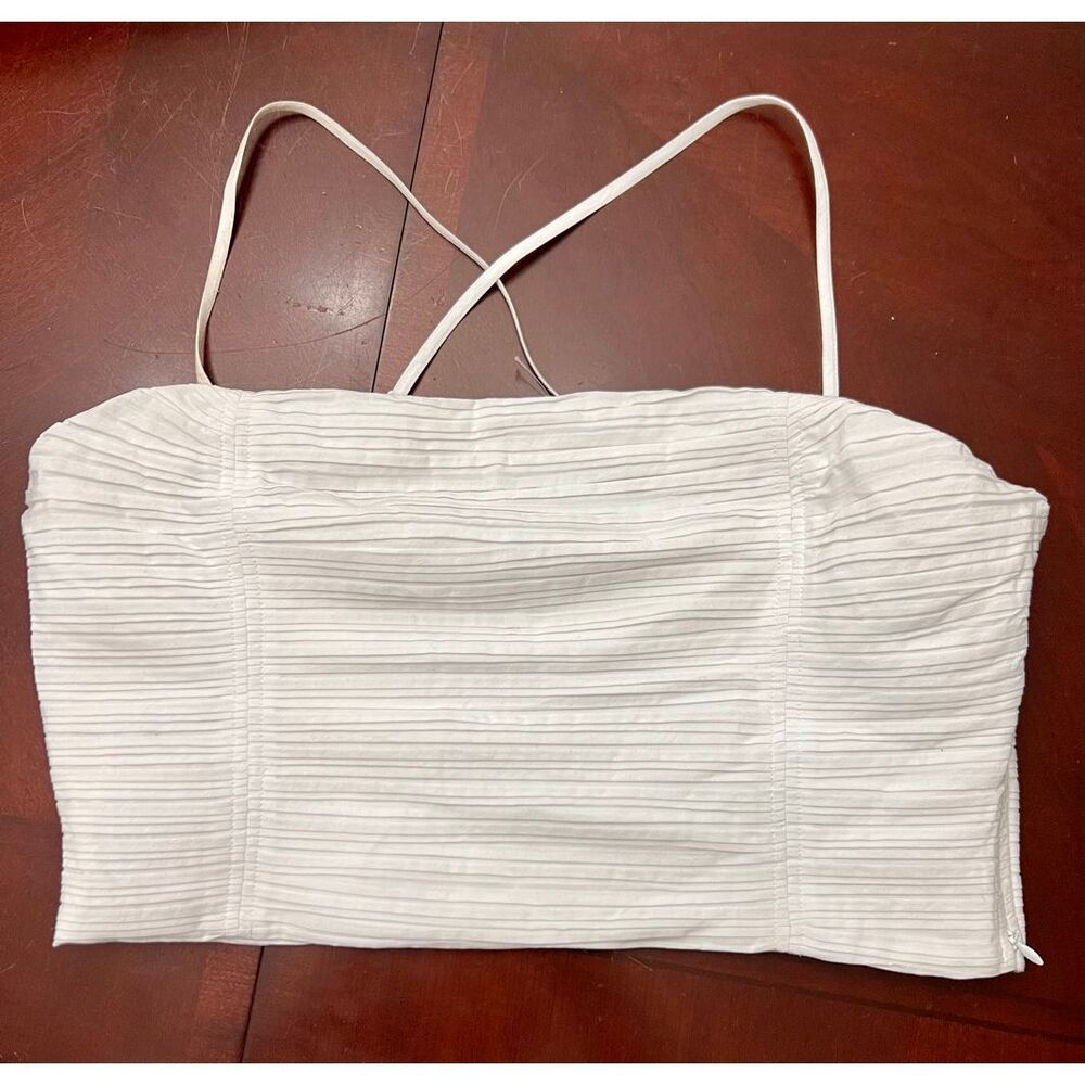 NWT Madewell Women's Poplin Pleated Smocked Crop Tube Top Eyelet White Size 12